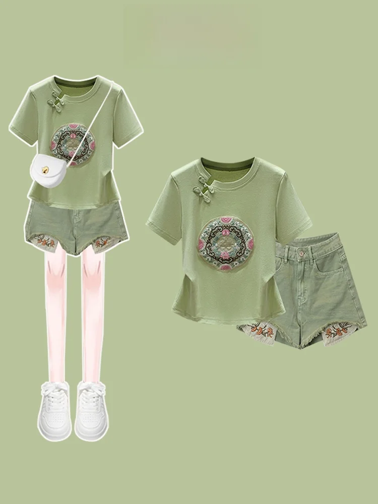 Large Size Summer Outfit Small Figure New Chinese Sle ort Sve T-irt And Denim Pants Two-Piece Set round Ne Button ...
Large Size Summer Outfit Small Figure New Chinese Sle ort Sve T-irt And Denim Pants Two-Piece Set round Ne Button ...