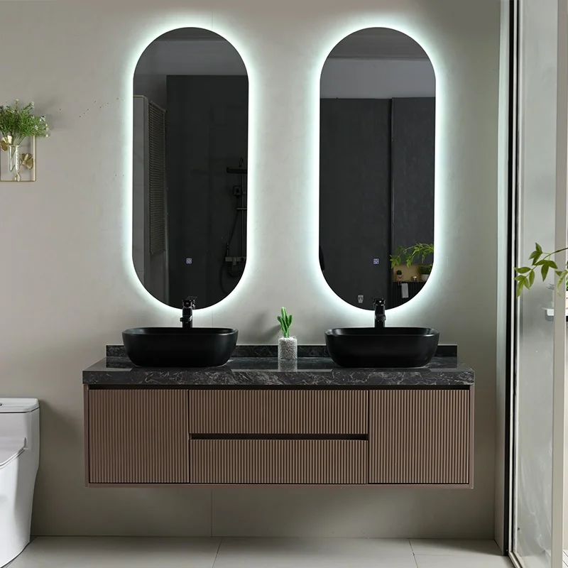 Double Sink Solid Wood Bathroom Vanities Two Drawer Vanity Units Bathroom Cabinet With LED Mirror
Double Sink Solid Wood Bathroom Vanities Two Drawer Vanity Units Bathroom Cabinet With LED Mirror