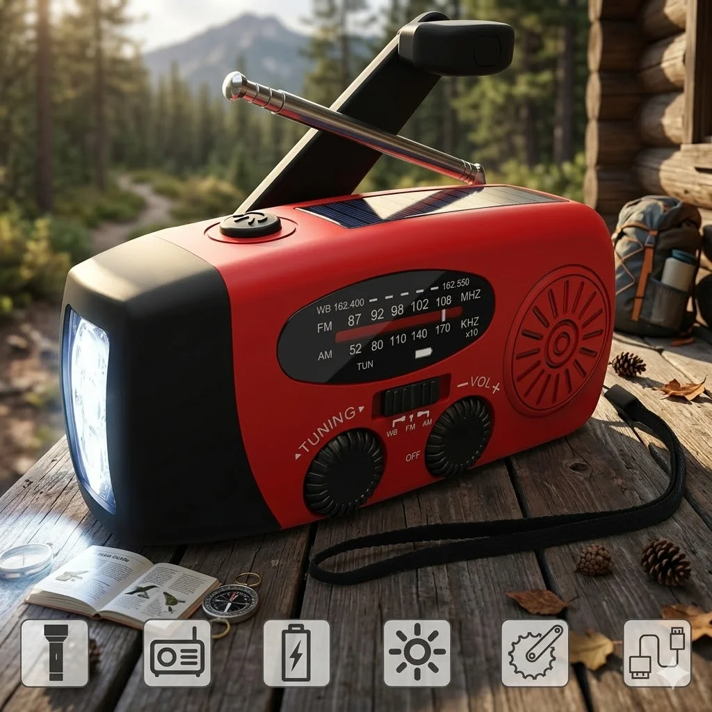 Emergency Crank Radio Solar Powered Flashlight Multi Functional Portable AM FM Weather Radio Hand Crank Self Generated Power Bank with Loud SOS Alarm Survival Gear Kit for Home Hurricane Power Outage Camping
Emergency Crank Radio Solar Powered Flashlight Multi Functional Portable AM FM Weather Radio Hand Crank Self Generated Power Bank with Loud SOS Alarm Survival Gear Kit for Home Hurricane Power Outage Camping