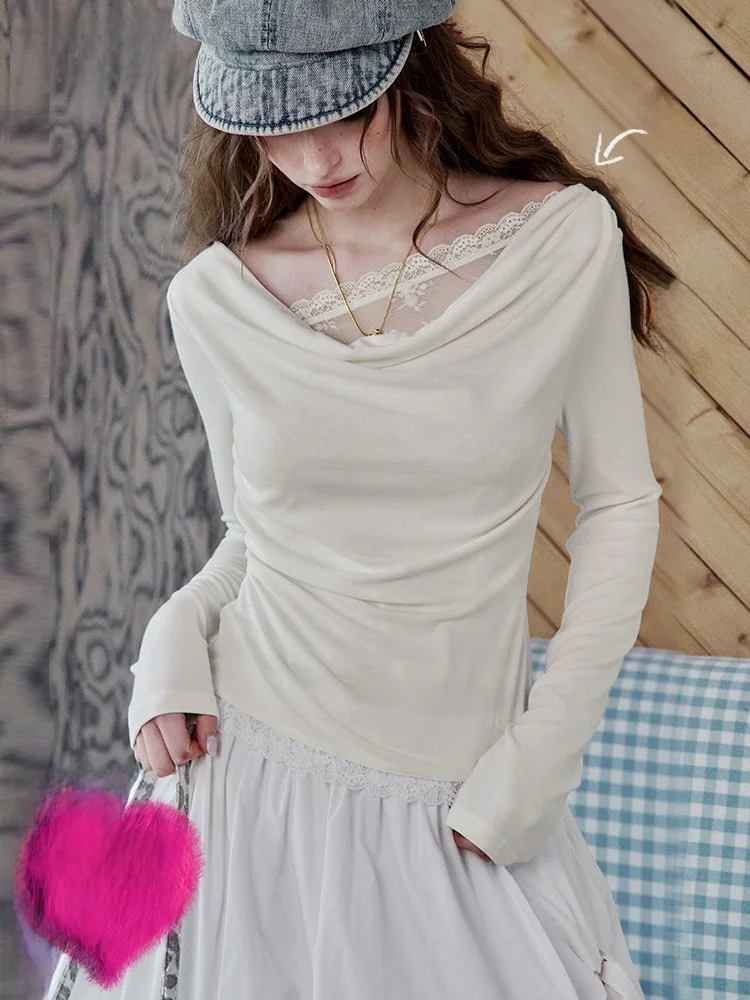 Elfsa Fairy ket Cloudy Breeze Lace Splice Long Sve Women's T-irt Spring Slim Fit Pure Desire Top Casual Sle
Elfsa Fairy ket Cloudy Breeze Lace Splice Long Sve Women's T-irt Spring Slim Fit Pure Desire Top Casual Sle