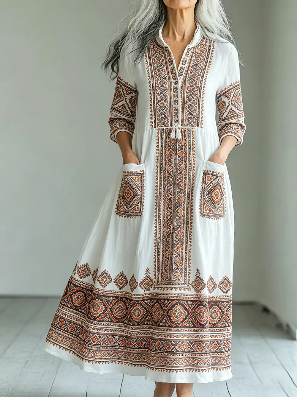 Women's Vintage Ethnic Style Printed Maxi Dress Chic Crew Neck Long Sleeve Bohemian A-Line Dress with Pockets for Female Dresses
Women's Vintage Ethnic Style Printed Maxi Dress Chic Crew Neck Long Sleeve Bohemian A-Line Dress with Pockets for Female Dresses