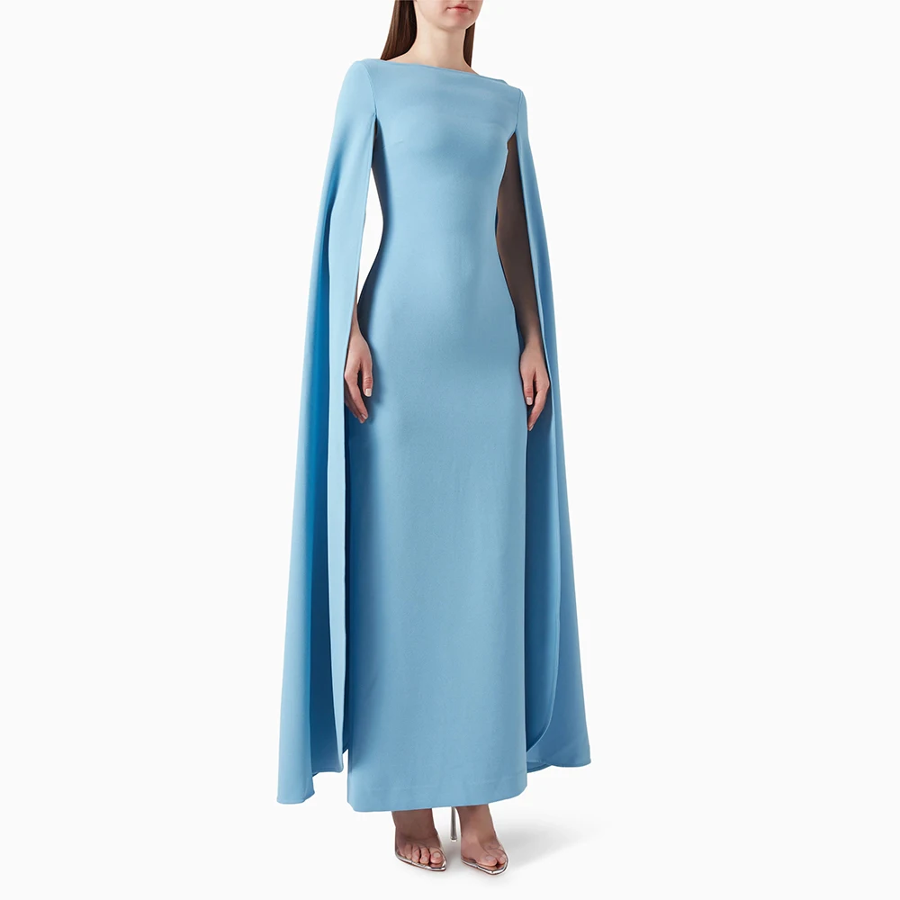 Sky Blue Prom Dresses Maxi Boat Neck Cloak Sleeves Column Evening Gowns for Women Ankle Length Formal Party Dress for Wedding
Sky Blue Prom Dresses Maxi Boat Neck Cloak Sleeves Column Evening Gowns for Women Ankle Length Formal Party Dress for Wedding