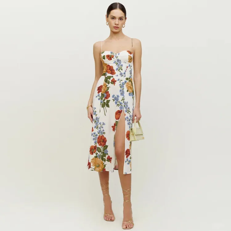 Silk Linen Colorful Floral Print Bodycon Midi Dress Women Spaghetti Strap Sweetheart Neck High Slit Summer Beach Party Dress
Silk Linen Colorful Floral Print Bodycon Midi Dress Women Spaghetti Strap Sweetheart Neck High Slit Summer Beach Party Dress