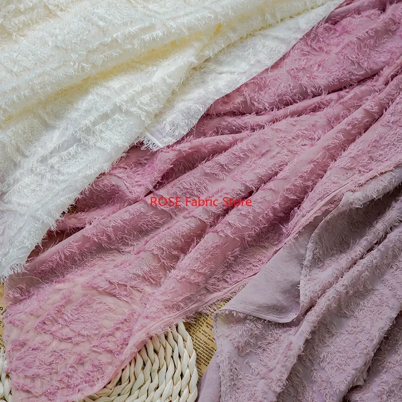 Fashionable Cutout Floral Jacquard Chiffon Fabric with Tassels For Wedding Dress, DIY Sewing, Designer Fabric
Fashionable Cutout Floral Jacquard Chiffon Fabric with Tassels For Wedding Dress, DIY Sewing, Designer Fabric