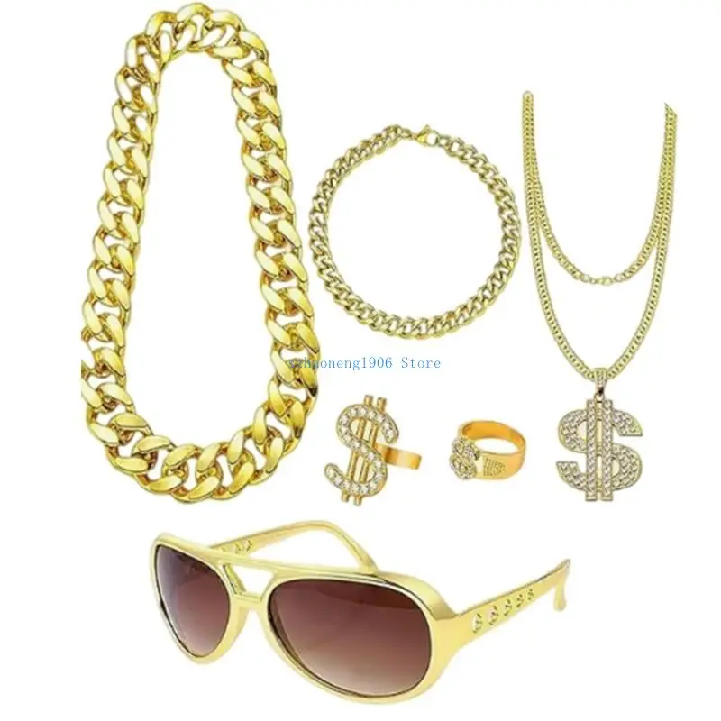 85LF 6PCS Hip Hop Punk Dollar Sign Necklace and Ring Eyeglass Youth Fashion Accessories for Trendy Fashion Enthusiasts
85LF 6PCS Hip Hop Punk Dollar Sign Necklace and Ring Eyeglass Youth Fashion Accessories for Trendy Fashion Enthusiasts