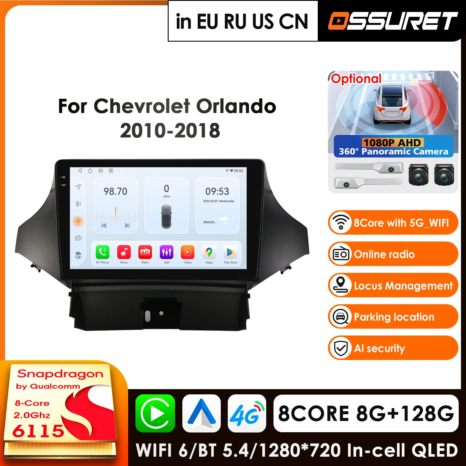 OSSURET Qualcomm 6115 Carplay 4G 2 Din 9 Inch Android 14 Car Radio for Chevrolet Orlando 2010-2018 Stereo GPS DSP WIFI Autoradio
OSSURET Qualcomm 6115 Carplay 4G 2 Din 9 Inch Android 14 Car Radio for Chevrolet Orlando 2010-2018 Stereo GPS DSP WIFI Autoradio