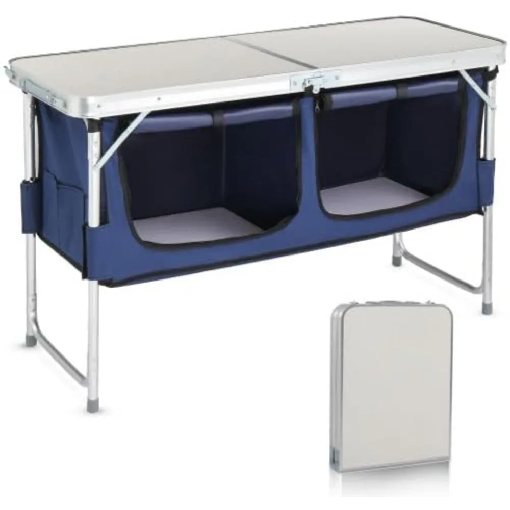 Folding Camping Table with Storage, 3 Height Adjustable, Lightweight, 4 Ft Outdoor Portable Kitchen Aluminum Table for BBQ, Picn
Folding Camping Table with Storage, 3 Height Adjustable, Lightweight, 4 Ft Outdoor Portable Kitchen Aluminum Table for BBQ, Picn