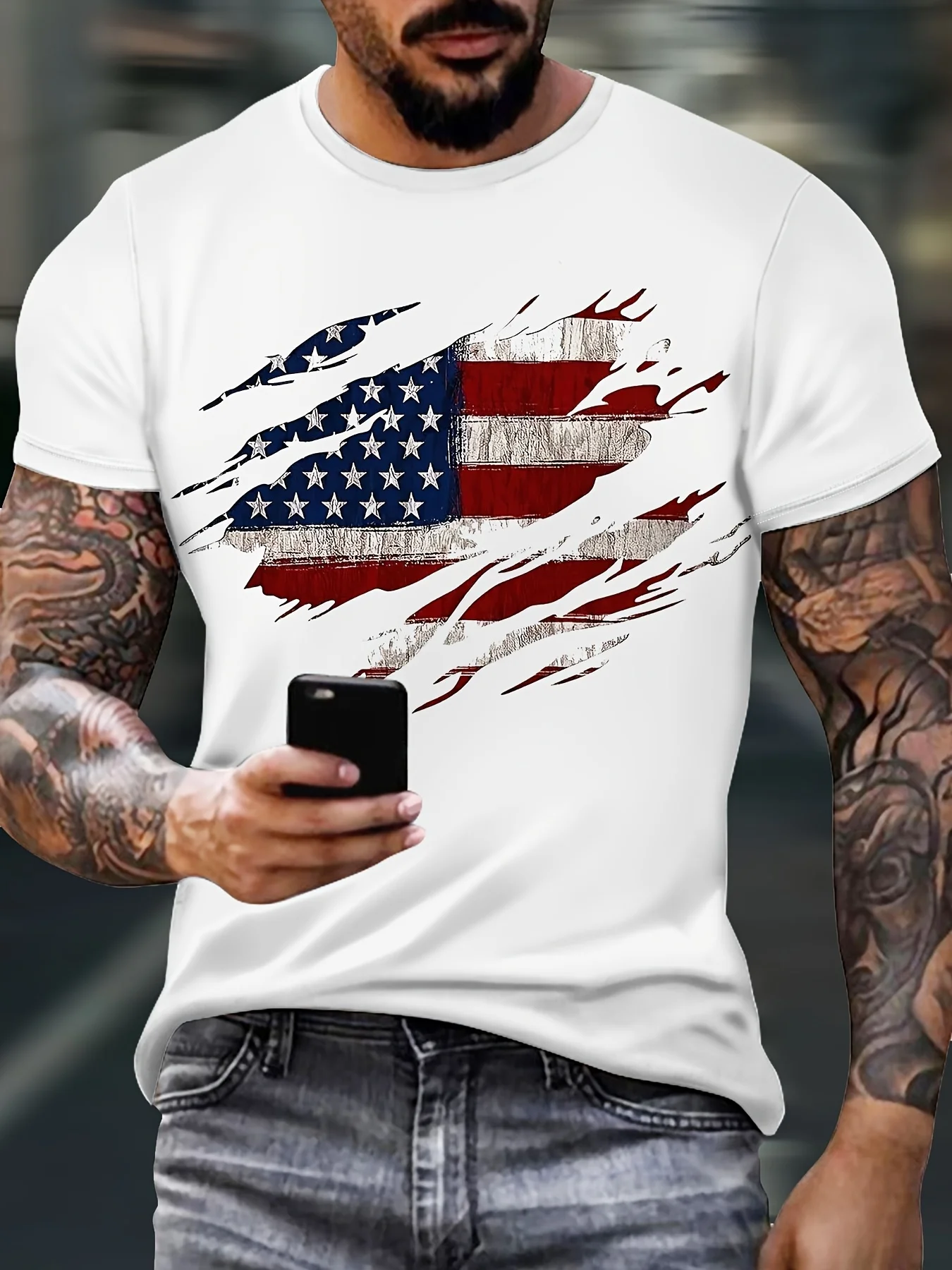 3D Digital Print T-Shirt Featuring The American Flag, Breathable And Quick-Drying, Perfect for Stylish Summer Streetwear.
3D Digital Print T-Shirt Featuring The American Flag, Breathable And Quick-Drying, Perfect for Stylish Summer Streetwear.