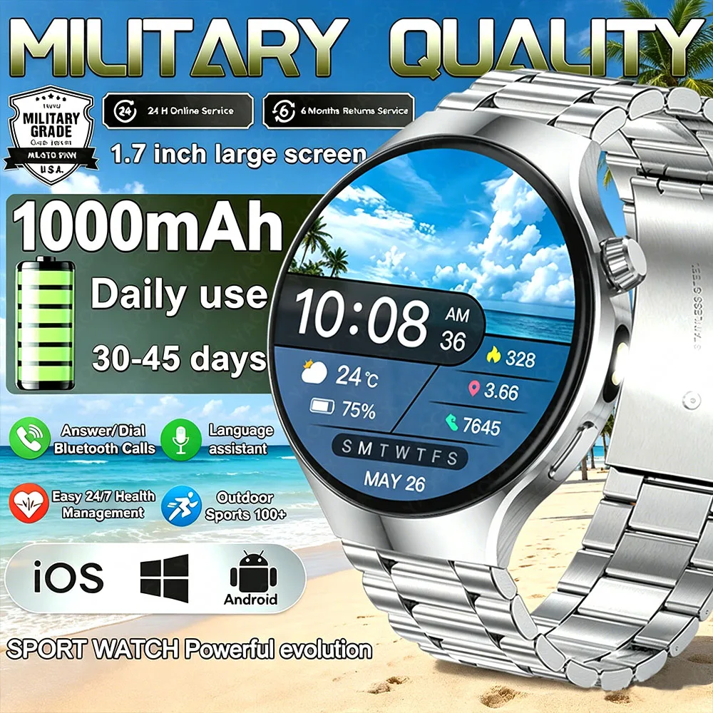 New Hot Sales Military Sports Smart Watch 1000mAh Large Battery Bluetooth Call IP68K Waterproof 1.7-inch HD Screen Watch For Men
New Hot Sales Military Sports Smart Watch 1000mAh Large Battery Bluetooth Call IP68K Waterproof 1.7-inch HD Screen Watch For Men