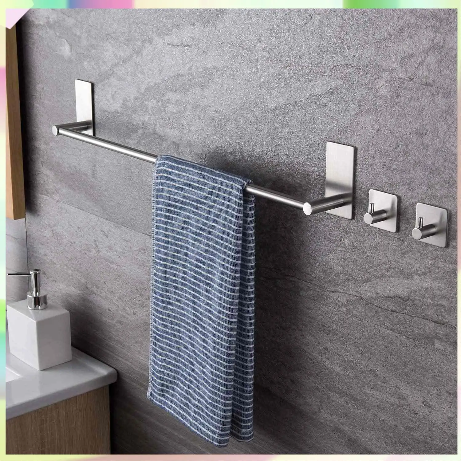 B23B Towel Holder With 2 Packs Adhesive Hooks 16-Inch Hand Towel Rack Towel Hook Stick On Wall, Bathroom Hardware
B23B Towel Holder With 2 Packs Adhesive Hooks 16-Inch Hand Towel Rack Towel Hook Stick On Wall, Bathroom Hardware