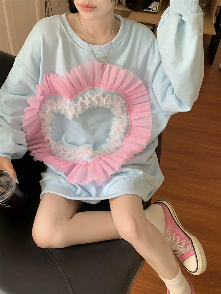 Autumn 2022 new sweet design 3D mesh love round neck Sweatshirt contrast color loose fashion long-sleeved sweater women tops
Autumn 2022 new sweet design 3D mesh love round neck Sweatshirt contrast color loose fashion long-sleeved sweater women tops