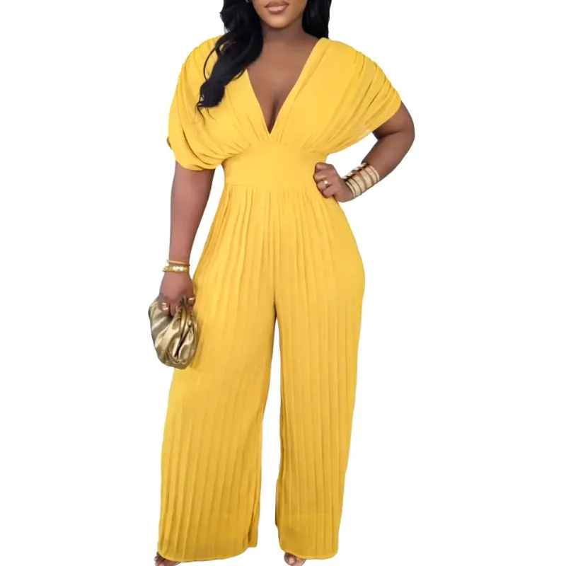 African Clothes for Women Summer African Short Sleeve V-neck Polyester Pleat Long Jumpsuit Dashiki Africa Clothing S-3XL
African Clothes for Women Summer African Short Sleeve V-neck Polyester Pleat Long Jumpsuit Dashiki Africa Clothing S-3XL