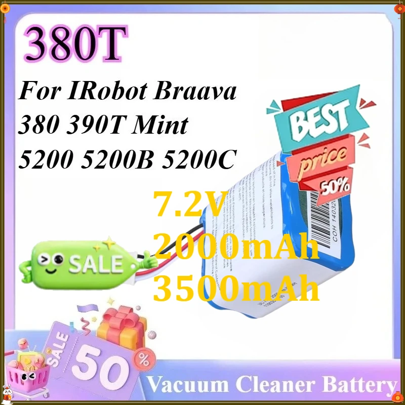 7.2V 2000mAh 3500mAh 380T For IRobot Braava 380 390T Mint 5200 5200B 5200C Upgraded NI-MH Vacuum Cleaner Battery
7.2V 2000mAh 3500mAh 380T For IRobot Braava 380 390T Mint 5200 5200B 5200C Upgraded NI-MH Vacuum Cleaner Battery