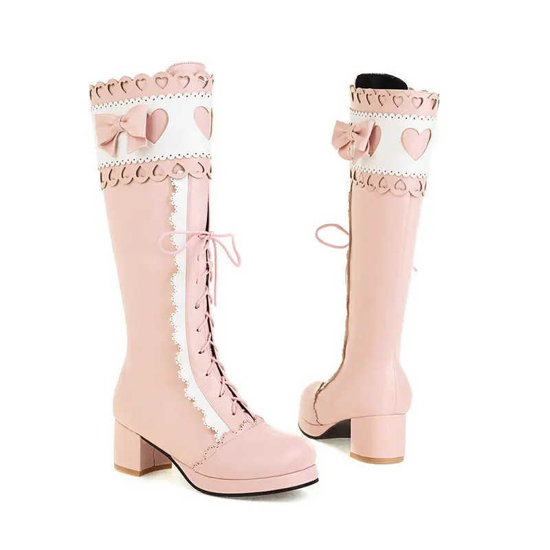 Autumn Winter Women Lolita Boots, Block Heel High Heel Princess Boots with Bow Heart Lace Decor, Lolita Knee High Boots
Autumn Winter Women Lolita Boots, Block Heel High Heel Princess Boots with Bow Heart Lace Decor, Lolita Knee High Boots