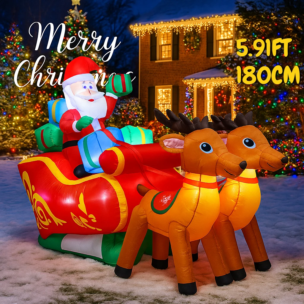 5.91FT Inflatable Toy Santa Claus Sleigh Reindeer Christmas Yard Decoration Xmas Supplies Home Ornament Gift LED Lit Inflatable
5.91FT Inflatable Toy Santa Claus Sleigh Reindeer Christmas Yard Decoration Xmas Supplies Home Ornament Gift LED Lit Inflatable