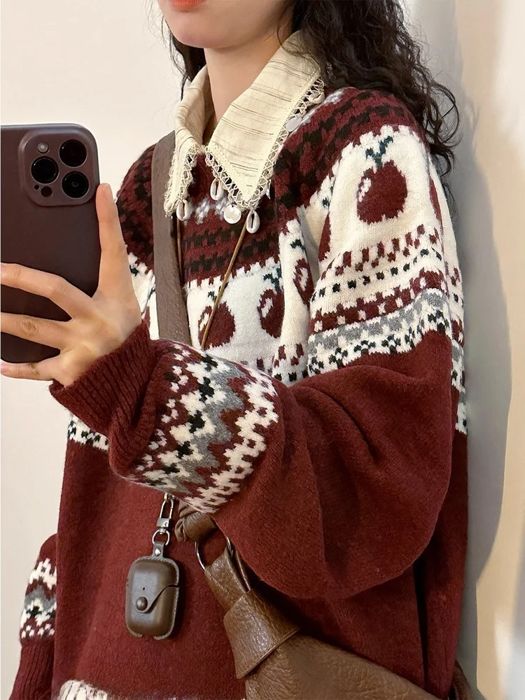 Вязаный свитер Cisas: повседневный, винно-красный, в полоску, с узором Fair Isle, теплый, удобный, свободного кроя
Вязаный свитер Cisas: повседневный, винно-красный, в полоску, с узором Fair Isle, теплый, удобный, свободного кроя