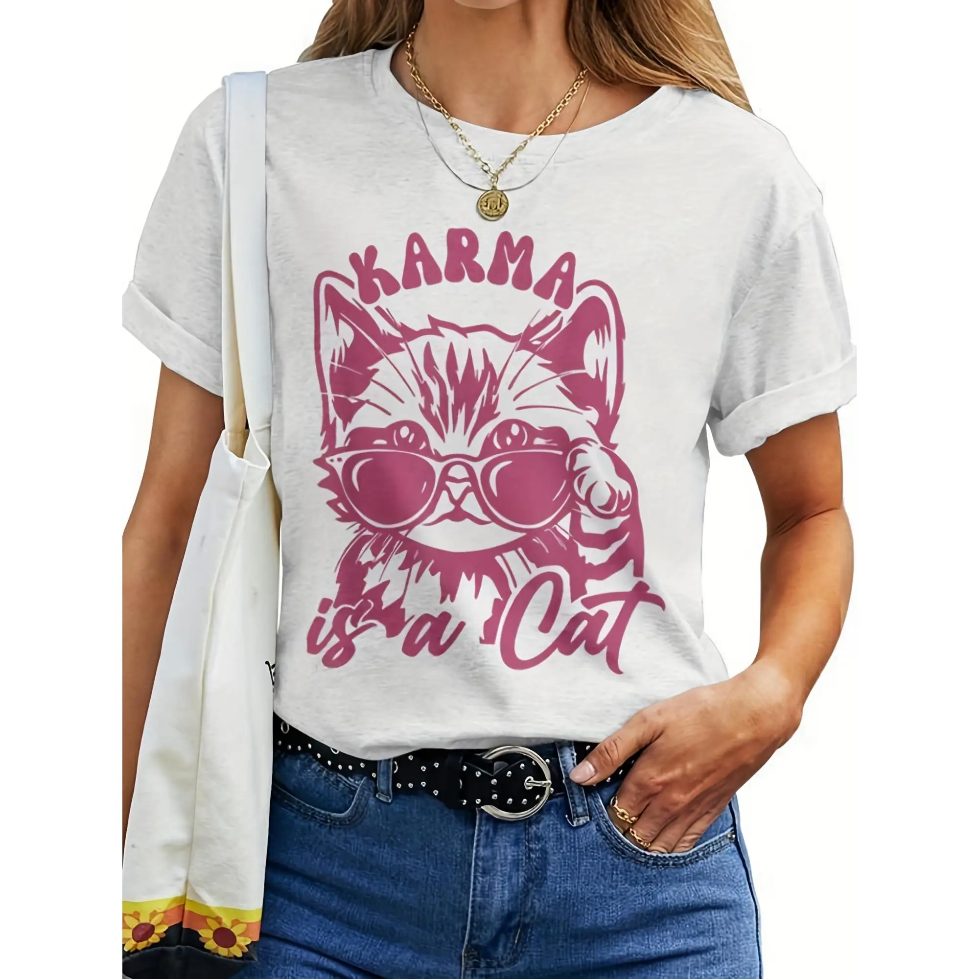 Vintage-Inspired Women's T-Shirt - Soft, Short Sleeve, Round Neck With Cat In Fashion Glasses Graphic, Machine Washable, Perfect
Vintage-Inspired Women's T-Shirt - Soft, Short Sleeve, Round Neck With Cat In Fashion Glasses Graphic, Machine Washable, Perfect