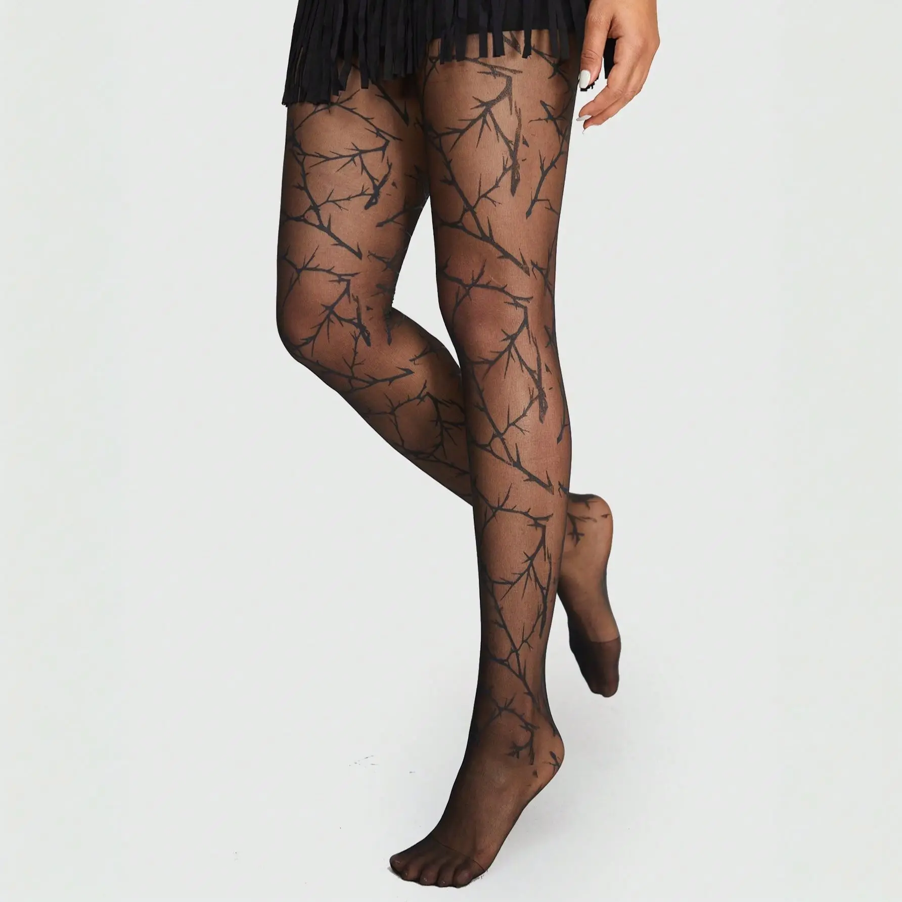 Fashion Individual Thorn Print Women's Pantyhose Thin Sheer Black High-Elasticity Hottie Sexy Branch Pattern Tights
Fashion Individual Thorn Print Women's Pantyhose Thin Sheer Black High-Elasticity Hottie Sexy Branch Pattern Tights