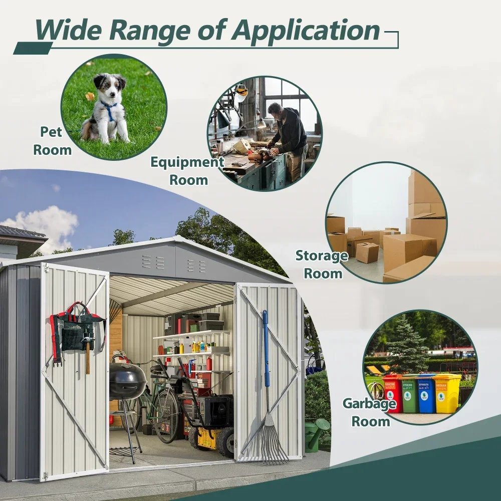 10 X 10 FT Outdoor Storage Shed, Large Metal Tool Sheds with Updated Frame Structure and Lockable Doors, Garden Shed
10 X 10 FT Outdoor Storage Shed, Large Metal Tool Sheds with Updated Frame Structure and Lockable Doors, Garden Shed