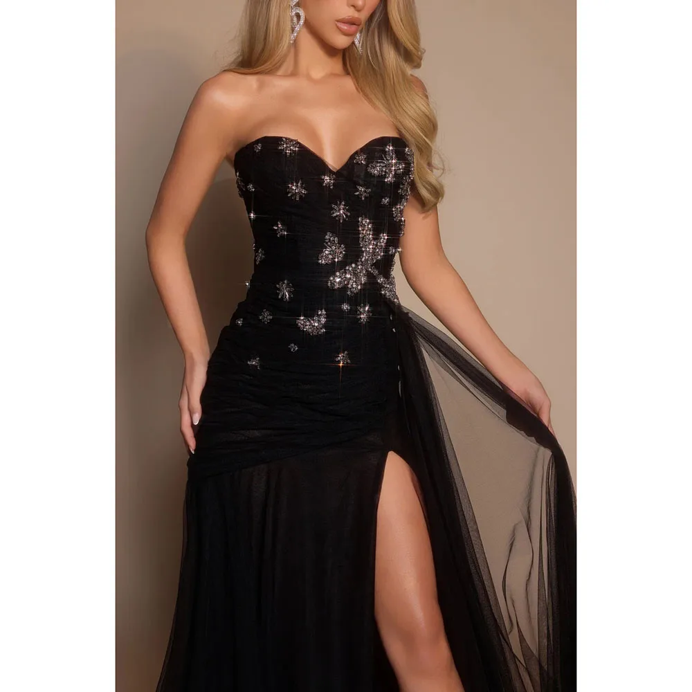Black Evening Dress Strapless Sleeveless Evening Gowns Jersey Mermaid Floor Length Bead Crystal Dresses Customized 2025
Black Evening Dress Strapless Sleeveless Evening Gowns Jersey Mermaid Floor Length Bead Crystal Dresses Customized 2025