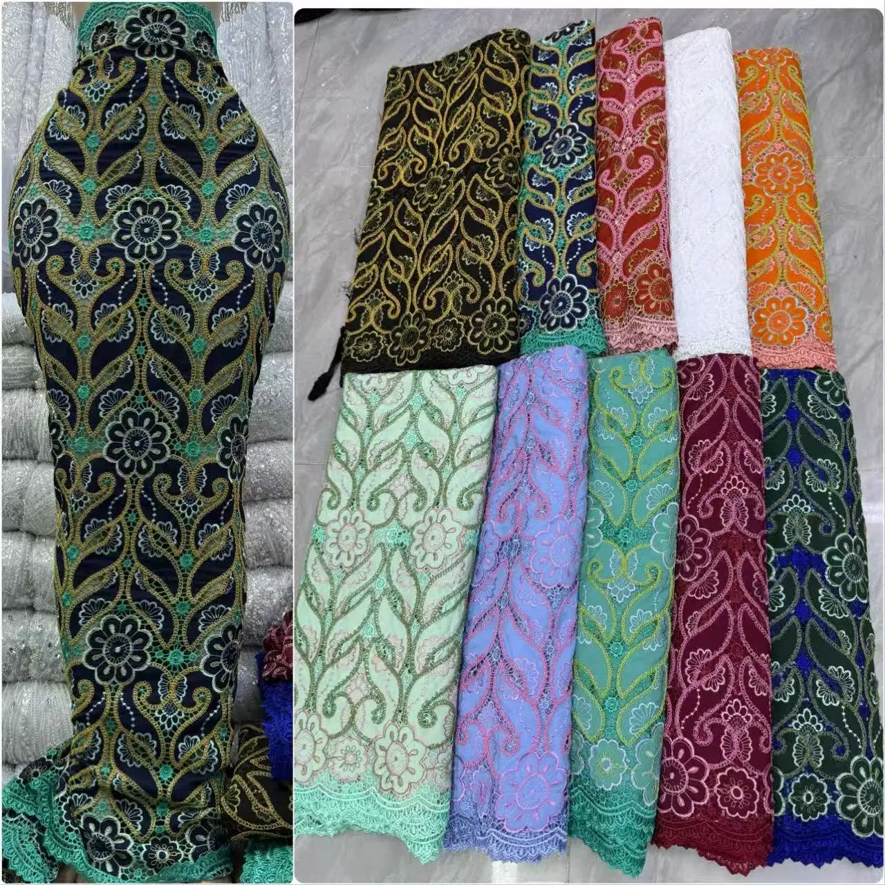 Latest Dubai Dry Cotton Lace Fabric 5 Yards High Quality Nigerian Voile Stone Lace Fabric For Women Evening Prom Dress Sewing
Latest Dubai Dry Cotton Lace Fabric 5 Yards High Quality Nigerian Voile Stone Lace Fabric For Women Evening Prom Dress Sewing