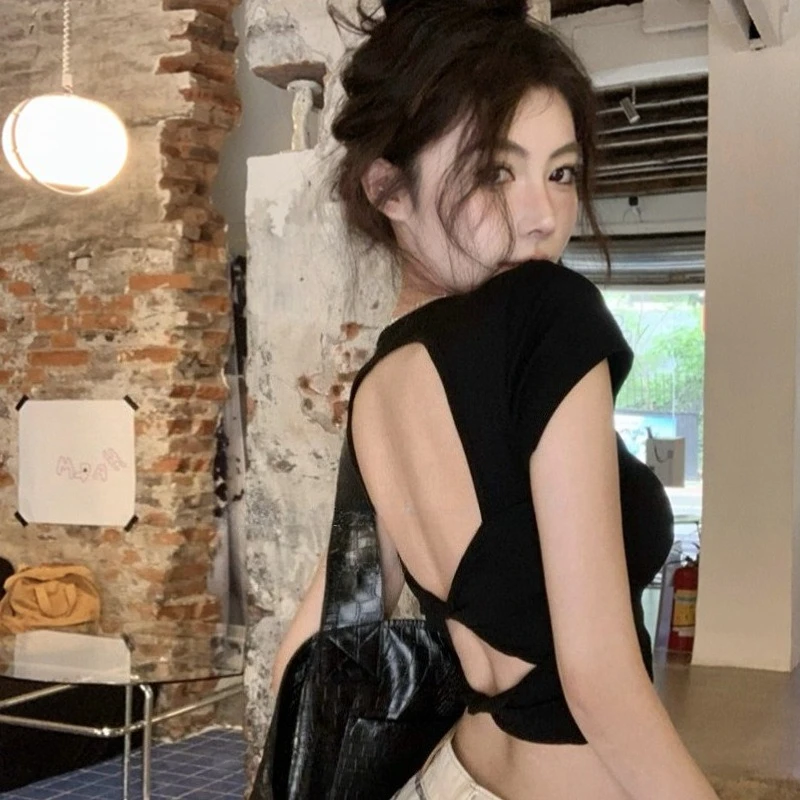 Shoulder Short-sleeved T-shirt Women's Summer Short-sleeved T-shirt with Chest Pad and Backless Waist
Shoulder Short-sleeved T-shirt Women's Summer Short-sleeved T-shirt with Chest Pad and Backless Waist