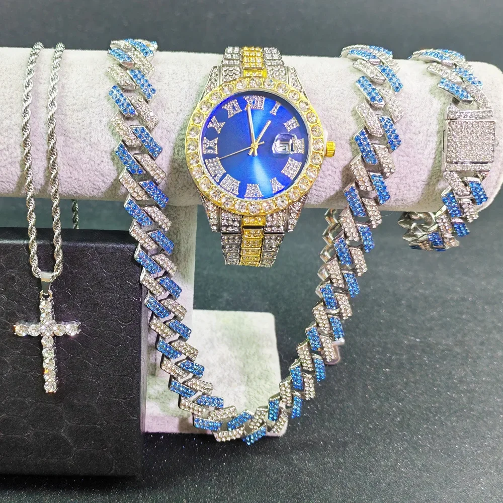 4pcs Men's Hip Hop Cuban Chain Bracelet and Watch Set Hip Hop Cuban Chain with Quartz Watch
4pcs Men's Hip Hop Cuban Chain Bracelet and Watch Set Hip Hop Cuban Chain with Quartz Watch
