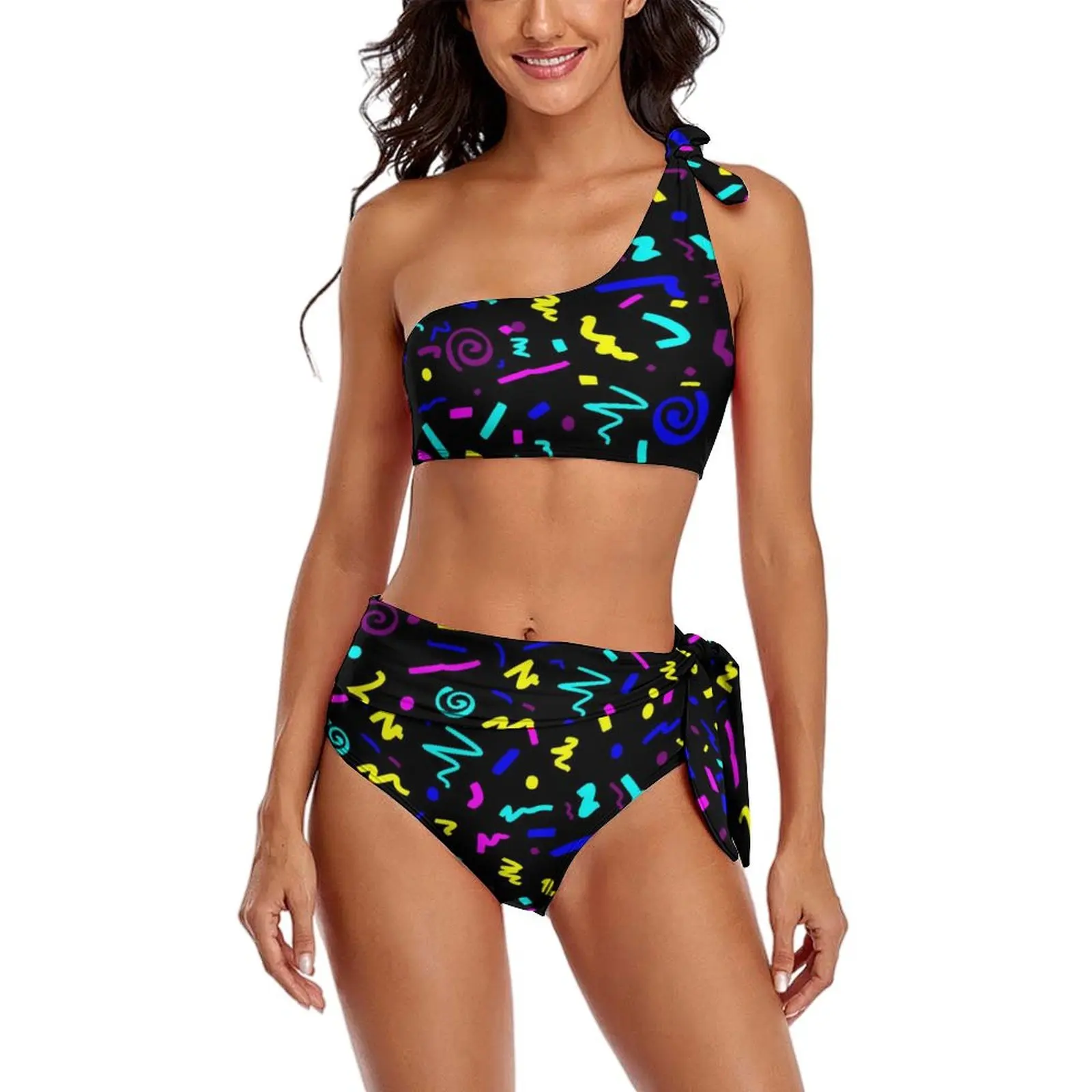 Vintage 80S Inspired Bikini Swimsuit Colorful Geometric High Waist Swimwear Sexy Bikinis Set Ladies Push Up Feminine Bikinis
Vintage 80S Inspired Bikini Swimsuit Colorful Geometric High Waist Swimwear Sexy Bikinis Set Ladies Push Up Feminine Bikinis