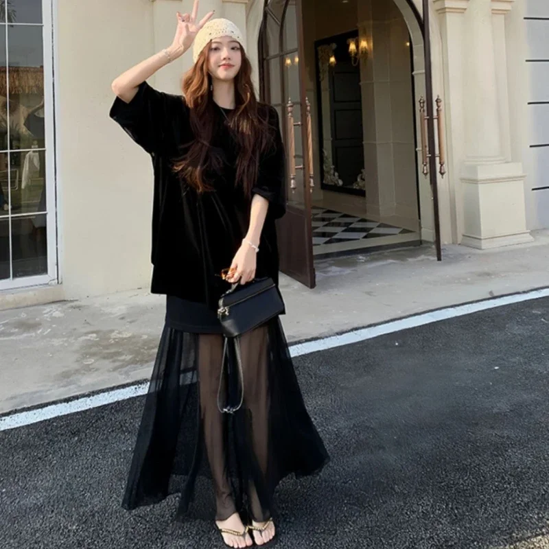 Maxi Women's Two Skirt Piece Set Long Full Korean Style Chic and Elegant Y2k Streetwear Top Bottom Clothes Casual Female Outfits
Maxi Women's Two Skirt Piece Set Long Full Korean Style Chic and Elegant Y2k Streetwear Top Bottom Clothes Casual Female Outfits