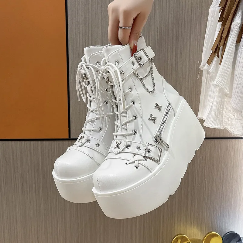 Gothic Women's Boots Platform Wedges Ladies High Boots Punk Buckle Strap Long Tube Leather Female Boots Cosplay Womens High Heel
Gothic Women's Boots Platform Wedges Ladies High Boots Punk Buckle Strap Long Tube Leather Female Boots Cosplay Womens High Heel