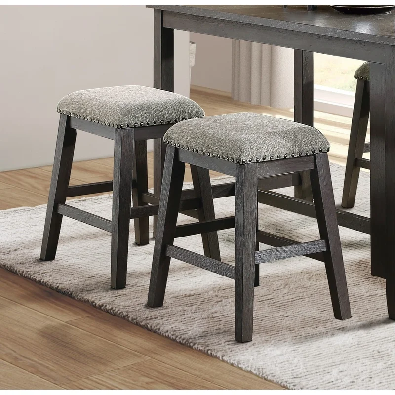 Gray Wire-Brushed Counter Height Barstool Set of 2 with Chenille Seat and Nailhead Trim
Gray Wire-Brushed Counter Height Barstool Set of 2 with Chenille Seat and Nailhead Trim