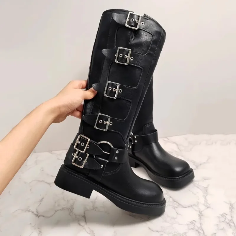 2024 Black Belt Buckle Women Knee High Boots Chunky Heel Long Ladies Shoes Metal Round Head Botas Mujer Leather Sapatos Feminino
2024 Black Belt Buckle Women Knee High Boots Chunky Heel Long Ladies Shoes Metal Round Head Botas Mujer Leather Sapatos Feminino