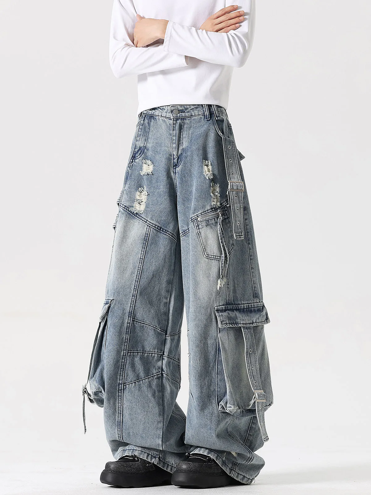 Ripped Wide Leg Jeans Men's Harlan Heavy Duty Workwear Denim Pants Distressed Washed Knife Torn Hole Harajuku Style Jeans
Ripped Wide Leg Jeans Men's Harlan Heavy Duty Workwear Denim Pants Distressed Washed Knife Torn Hole Harajuku Style Jeans