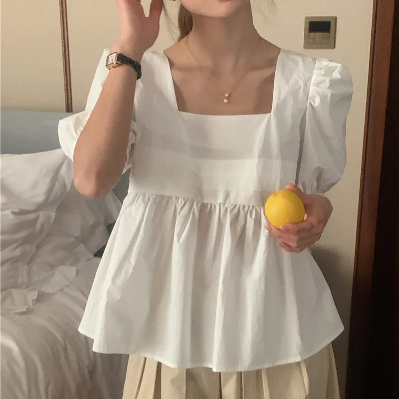 Summer Ruffle Sleeve Women's Blouses 2025 New Sqaure Collar White Korean Short Sleeve Casual Loose White Shirts Female
Summer Ruffle Sleeve Women's Blouses 2025 New Sqaure Collar White Korean Short Sleeve Casual Loose White Shirts Female