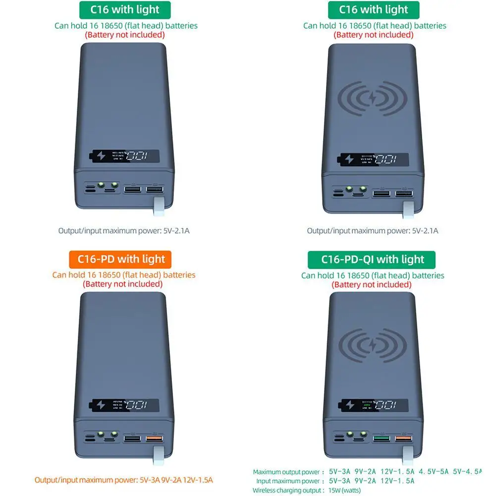QC3.0 PD Quick Charge 12*18650 Battery Holder Storage Box Power Bank Case DIY Mobile Phone Charger 18650 Powerbank Kit Shell
QC3.0 PD Quick Charge 12*18650 Battery Holder Storage Box Power Bank Case DIY Mobile Phone Charger 18650 Powerbank Kit Shell