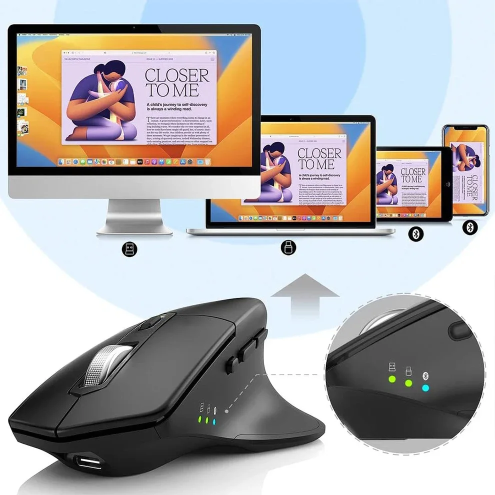Multi-device wireless Bluetooth mouse is ergonomic, silent click to recharge vertical mouse
Multi-device wireless Bluetooth mouse is ergonomic, silent click to recharge vertical mouse
