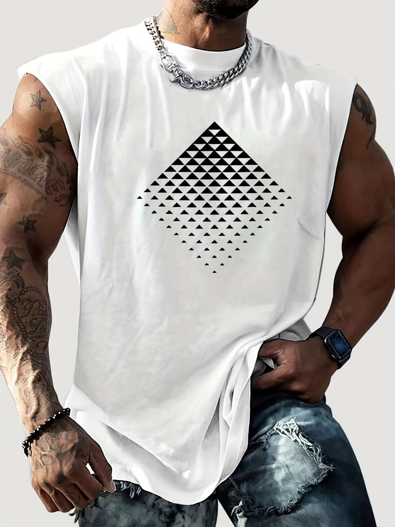 Мужская летняя свободная спортивная майка для отдыха и фитнеса с креативным ромбовидным принтом, удобная дышащая майка без рукавов с круглым вырезом
Мужская летняя свободная спортивная майка для отдыха и фитнеса с креативным ромбовидным принтом, удобная дышащая майка без рукавов с круглым вырезом