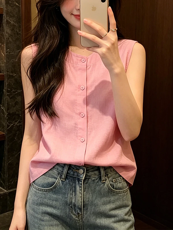 Sweet Pink Sleeveless Korean Style Vest Shirt Women's Summer New Simple Cardigan Top Trendy Breathable Skin-friendly round Neck
Sweet Pink Sleeveless Korean Style Vest Shirt Women's Summer New Simple Cardigan Top Trendy Breathable Skin-friendly round Neck