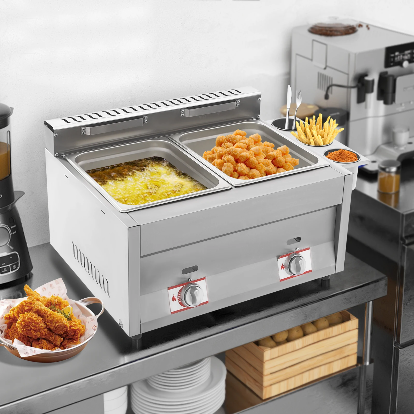 Stainless Steel Gas Deep Fryer – Dual Tank, Independent Controls, High Efficiency, Ideal for Restaurants, Food Stalls, and Cater
Stainless Steel Gas Deep Fryer – Dual Tank, Independent Controls, High Efficiency, Ideal for Restaurants, Food Stalls, and Cater