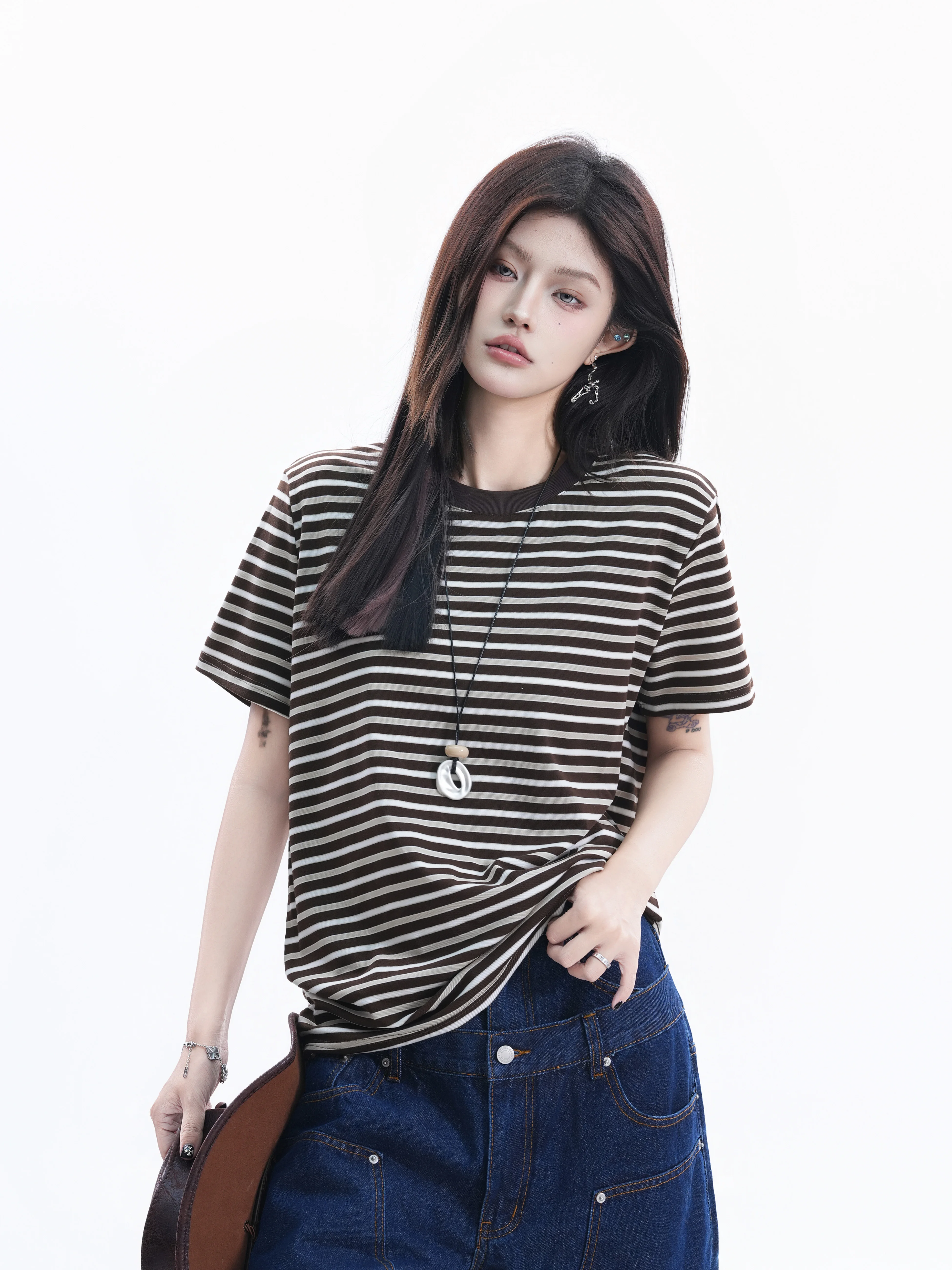 American Retro Striped T-Shirt Women Summer Slim Fit round Neck Sporty Short Sleeve Top Casual Loose Style Lenzing Fiber
American Retro Striped T-Shirt Women Summer Slim Fit round Neck Sporty Short Sleeve Top Casual Loose Style Lenzing Fiber
