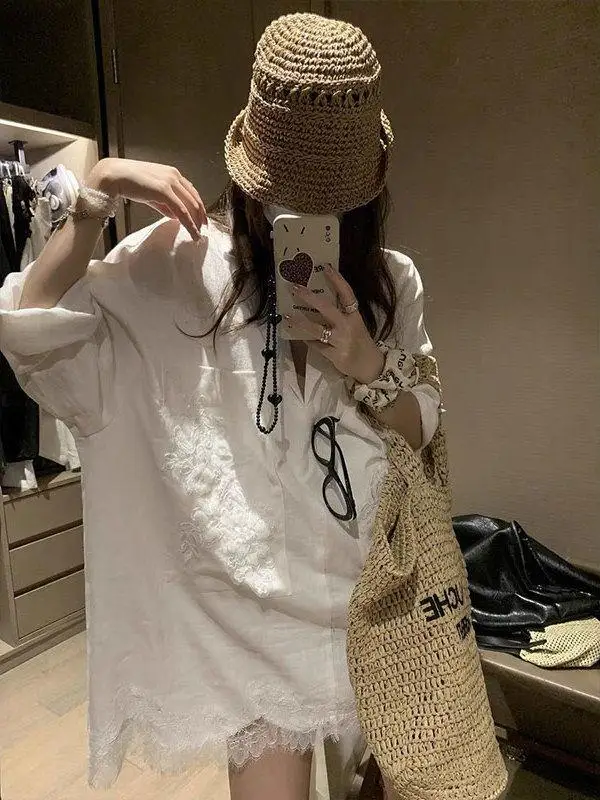 plus Size 300 Pounds Lace Trim Shirt Dress Women's Mid-Length Butt Covering Top Casual Style Loose Fit Long Sleeve V-Neck
plus Size 300 Pounds Lace Trim Shirt Dress Women's Mid-Length Butt Covering Top Casual Style Loose Fit Long Sleeve V-Neck