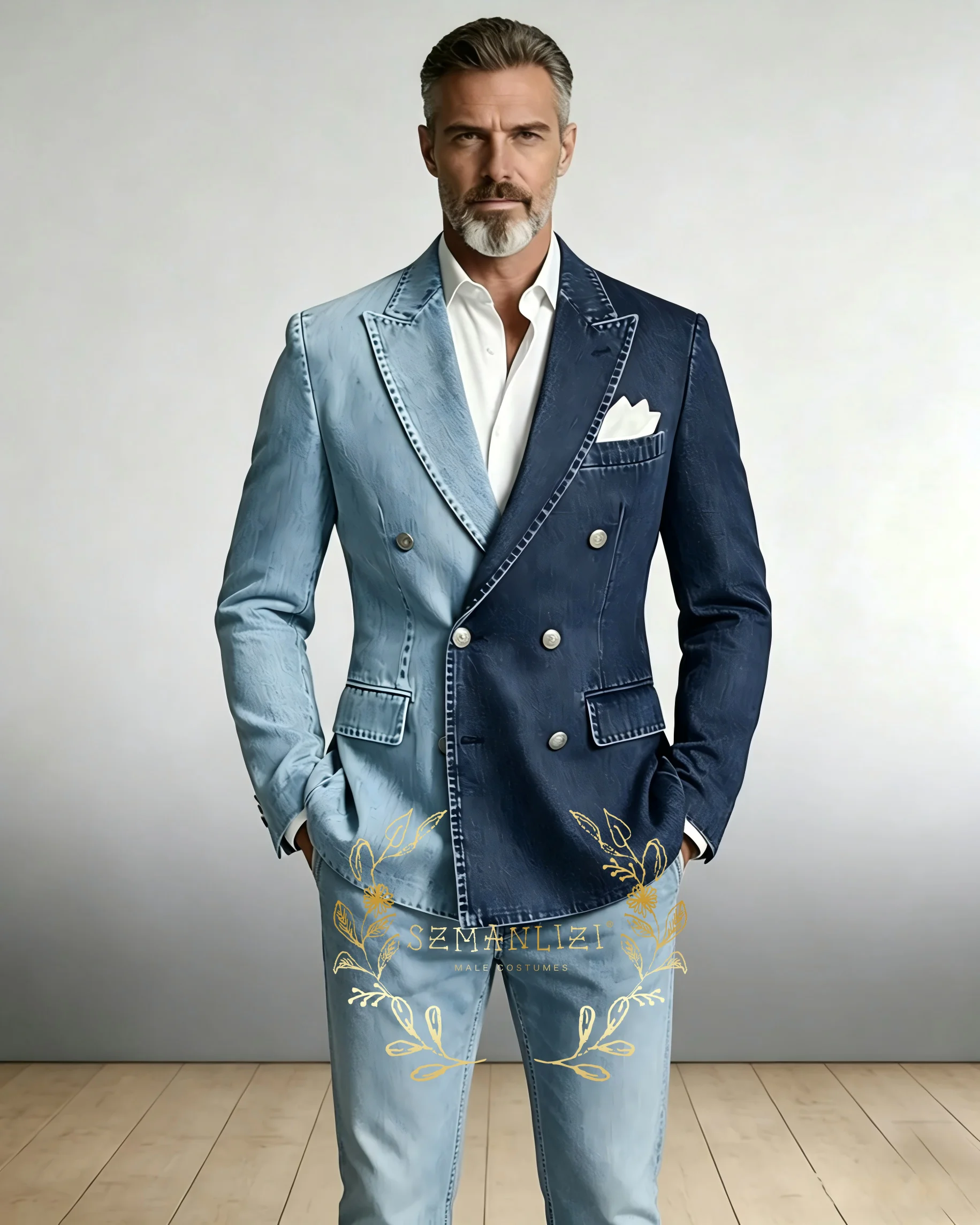 Business Men Suits Denim Jacket Pants Costume Homme 2 Pieces Double Breasted Groom Groomsman Wedding Formal Tuxedo Tailored
Business Men Suits Denim Jacket Pants Costume Homme 2 Pieces Double Breasted Groom Groomsman Wedding Formal Tuxedo Tailored