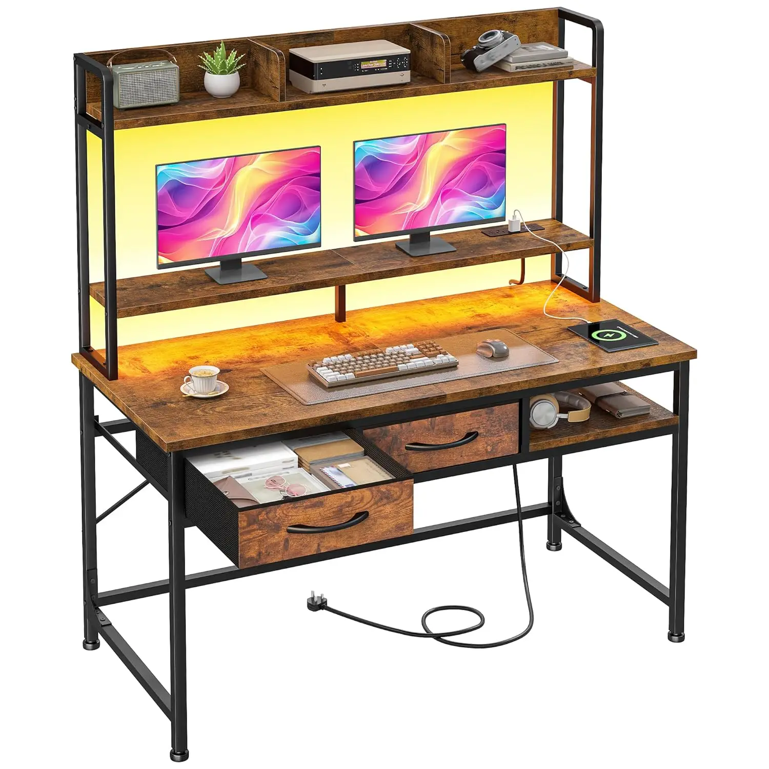 39.4" Desk with 2 Drawers Hutch Shelf LED Power Outlet Study Writing for Bedroom Office Small Space Brown, Customized
39.4" Desk with 2 Drawers Hutch Shelf LED Power Outlet Study Writing for Bedroom Office Small Space Brown, Customized