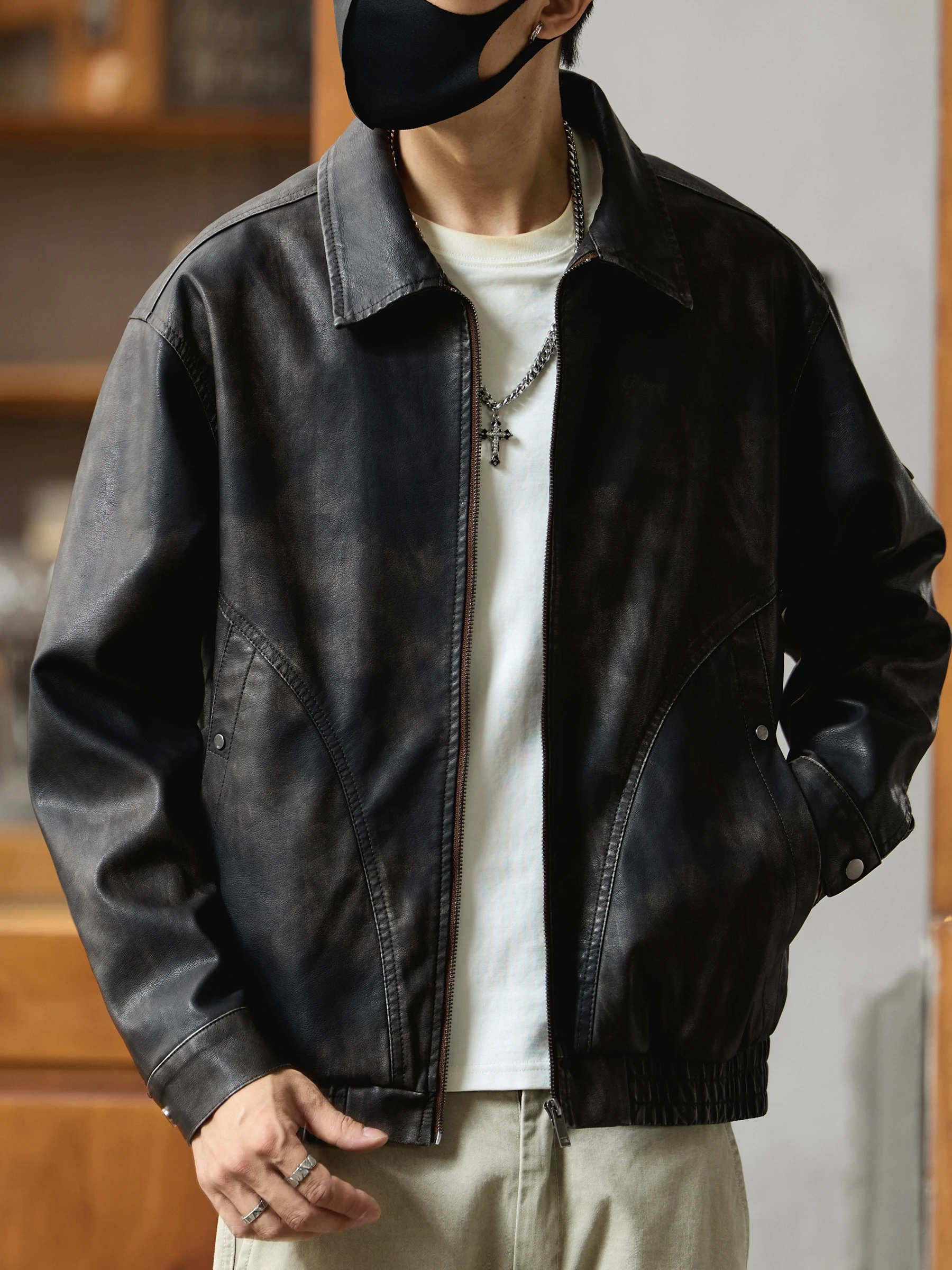 Retro American Leather Jaet Men's Spring Autumn Loose Faion Hard Man Motorcycle Workwear Jaet Youth Casual Sle
Retro American Leather Jaet Men's Spring Autumn Loose Faion Hard Man Motorcycle Workwear Jaet Youth Casual Sle