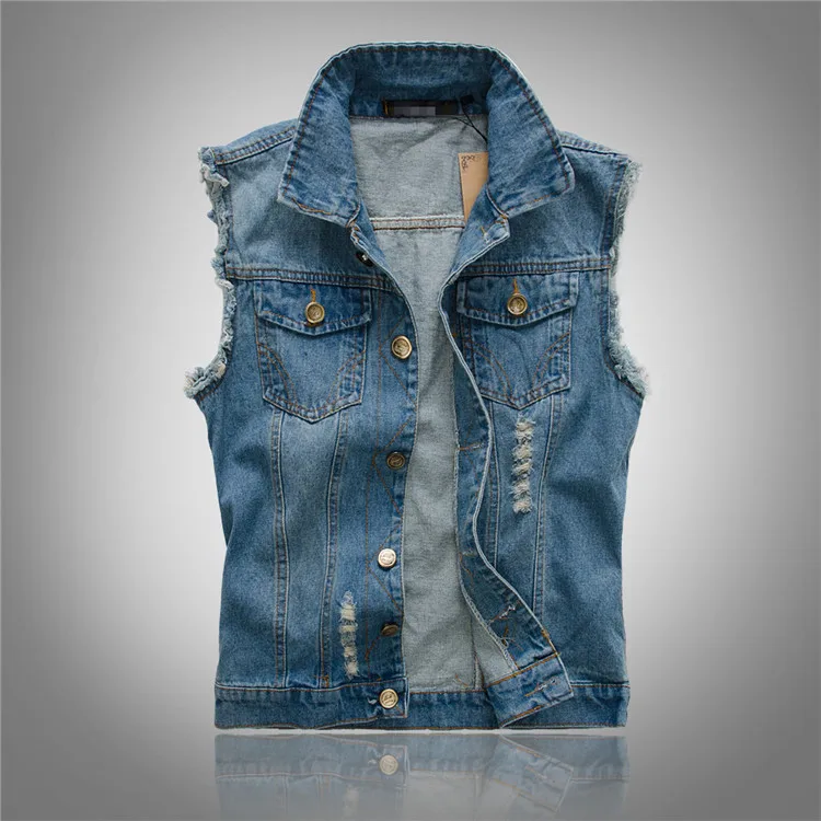 Men Denim Vests Jackets Waistcoats Light Blue Ripped Denim Coats Vests New Fashion Male Cotton Slim Black Jeans Waistcoats 6XL 98 S086c013206d04a06be4946a209ac09f7L