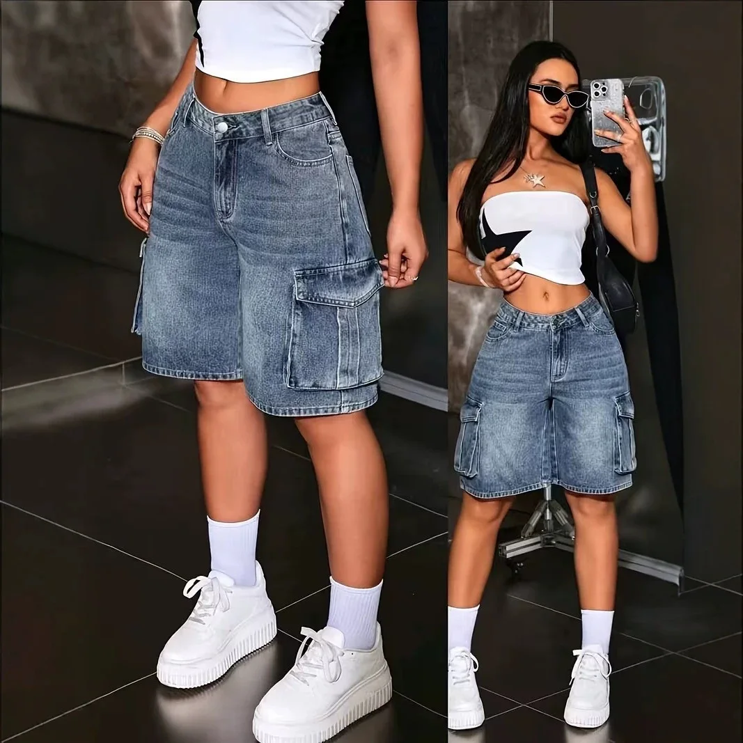 High Waist Loose Fit Women's Workwear Jeans Multiple Pockets Summer Versatile Straight Leg Five-Point Pants Cotton Stretch Denim
High Waist Loose Fit Women's Workwear Jeans Multiple Pockets Summer Versatile Straight Leg Five-Point Pants Cotton Stretch Denim
