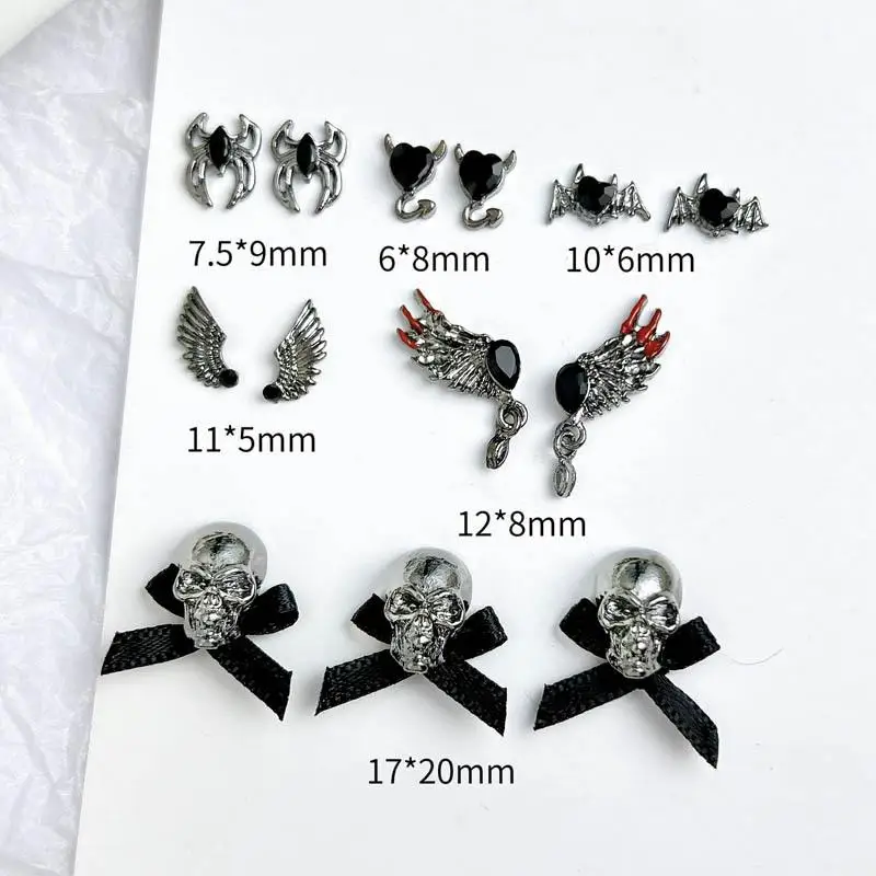 10PCS Light Luxury Metal Alloy Skull Nail Art Decorations 3D Heart Devil Wings Dark Series Nail Charms for DIY Halloween Nails
10PCS Light Luxury Metal Alloy Skull Nail Art Decorations 3D Heart Devil Wings Dark Series Nail Charms for DIY Halloween Nails