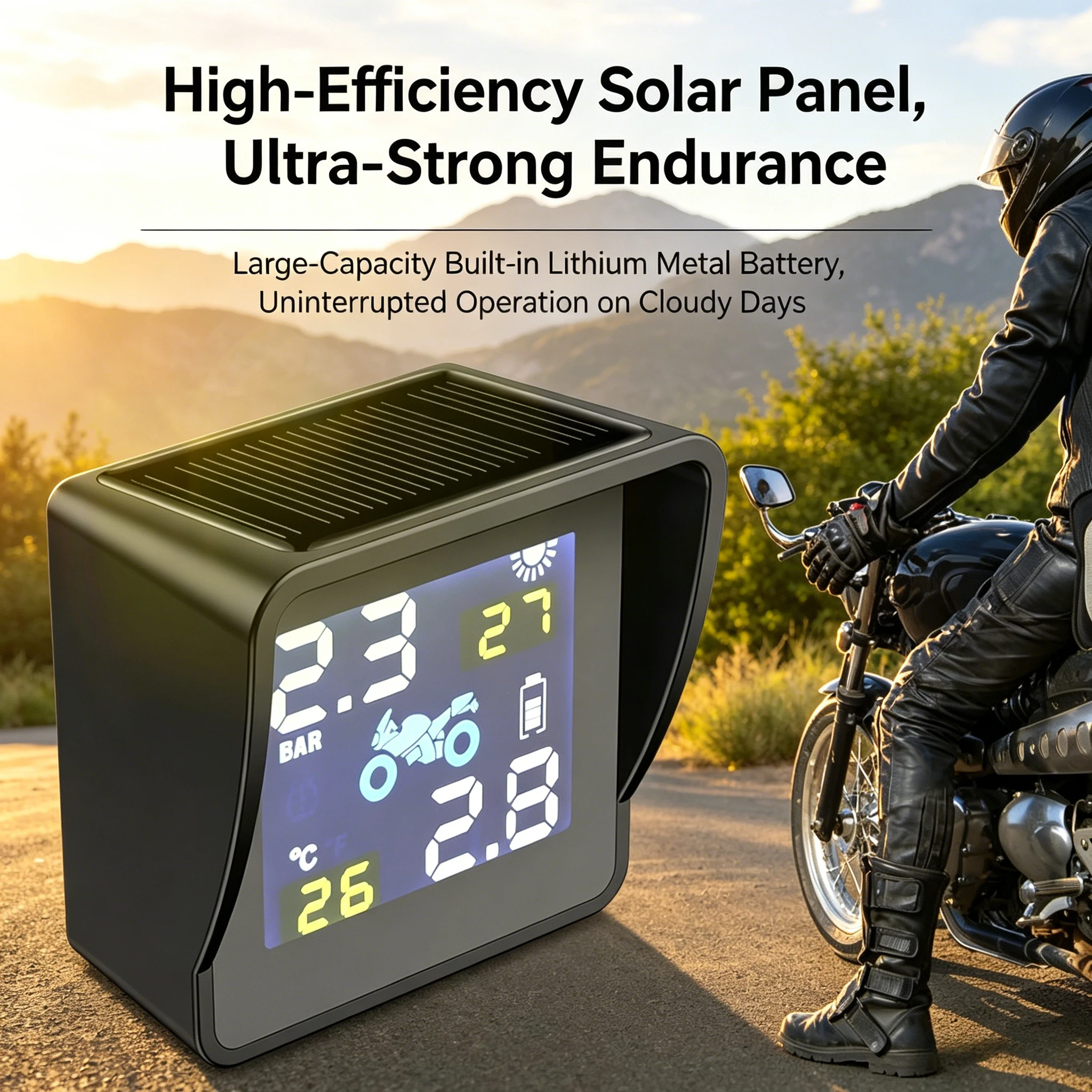 Solar-Powered External Wireless TPMS for Motorcycles, High-Precision Tire Pressure Monitor with Color Display & Bluetooth
Solar-Powered External Wireless TPMS for Motorcycles, High-Precision Tire Pressure Monitor with Color Display & Bluetooth