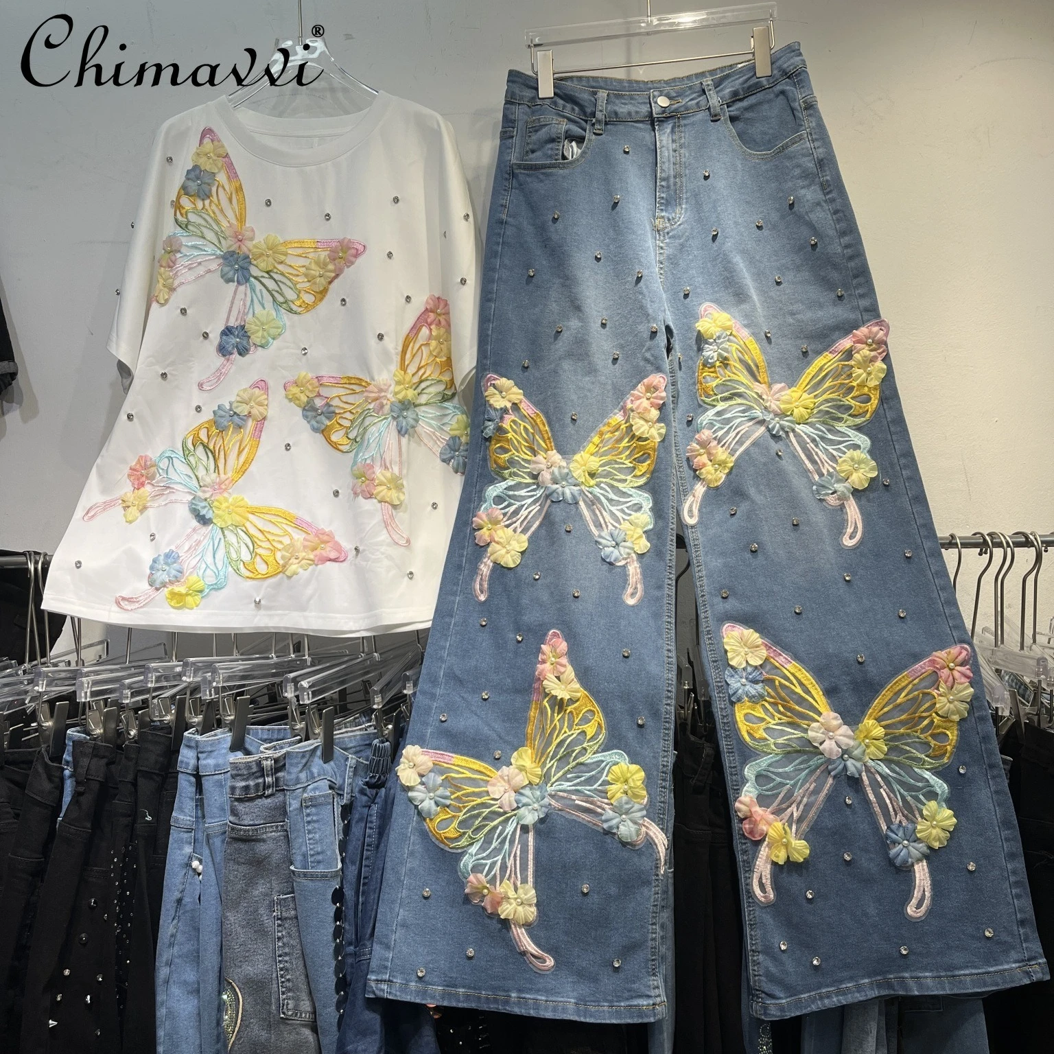 2025 Summer New Fashion Butterfly Printing Short-sleeved T-shirt Heavy Industry Bead Embroidered Straight Pants Women's Clothes
2025 Summer New Fashion Butterfly Printing Short-sleeved T-shirt Heavy Industry Bead Embroidered Straight Pants Women's Clothes