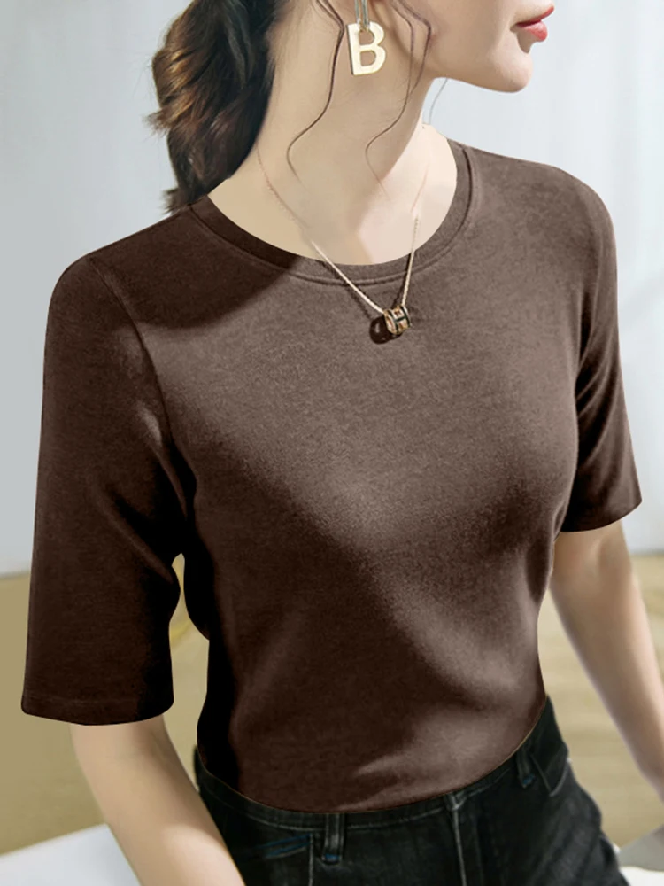 Slimming round Ne mid Sve Modal Base irt Women's Faionable Spring Autumn Five Sve T-irt Korean Sle Straight Cut
Slimming round Ne mid Sve Modal Base irt Women's Faionable Spring Autumn Five Sve T-irt Korean Sle Straight Cut